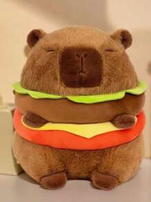 全新汉堡形状水豚毛绒玩具，柔软可爱的毛绒玩具，舒适的毛绒动物，独特的生日、感恩节、圣诞节礼物，家居装饰和派对用品，节日礼物 - 棕色 - 查看 5