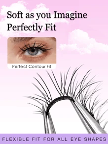 1对柔软磁性假睫毛，狐狸眼造型，卡通风格，柔软磁性假睫毛套装，自然妆效，纤长蓬松，带佩戴夹，高品质单根假睫毛，可重复使用。 - 眼尾拉長款 - 查看 2