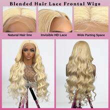 34 英寸 200% 密度 13x4 波浪蕾丝前假发 - #613 金色预烫预拉蕾丝前假发无胶混合发假发 - 高清透明蕾丝前假发带婴儿头发 - 鲍勃假发 8-14 英寸 - 无需胶水无需技巧蓬松波浪人发混合发假发 - 巴西处女波浪中分假发带自然发际线 - 自然外观真发 - S/613 - 查看 3