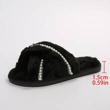 Women's Fluffy Criss-Cross Lined Slippers, Fluffy House Slippers, Warm Bedroom Slippers For Autumn/Winter - Black - View 3