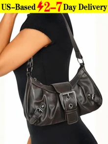 1pc Women's Retro Maillard Punk Wanderer Motorcycle Bag, Rivet Decoration, Adjustable Strap, Large Capacity, Soft Artificial Wax Leather, Ombre Colors, Shoulder & Crossbody Bag, Suitable For Work, Commute, Dating And Parties, Niche Design, Steampunk, Goth, Bag For Women, Cool Girls Street Wear, Perfect For Music Festival, Concert, Rock Style Bag For Women, Japanese Bag, Y2k Bag, Gothic Punk Bag For Women, 2000s Fashion Style Bag For Women, Vintage Bag For Women - màu nâu - Xem 4