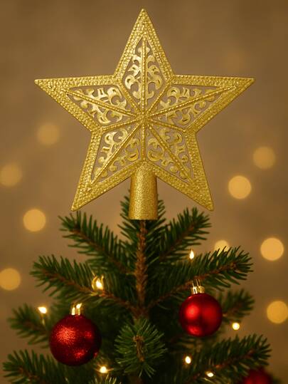 Ponteira Estrela Árvore de Natal Prata Dourado Enfeite Topo Decorativo Colorida Natalina Merry Christmas