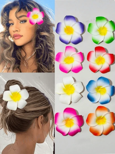 Set de 8 piezas de Pinzas para el cabello con flores hawaianas, Pinzas para el cabello con flores de hibisco y loto artificial, Adecuado para vacaciones, playa, fiesta, estilo bohemio, Set de pinzas para el cabello con flores de tela de unicolor elegante, Accesorios para el cabello con flores de loto, Ganchos para el cabello, Pinzas para el cabello, Horquillas