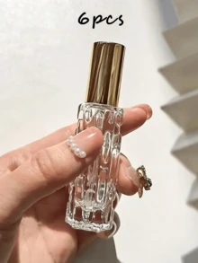 6 件 0.34 盎司透明空喷雾瓶带盖艺术设计化妆品香水乳液储存容器 DIY 美容工具，易于携带，适合旅行和外出，旅行配件家居浴室装饰秋季装饰返校香水瓶