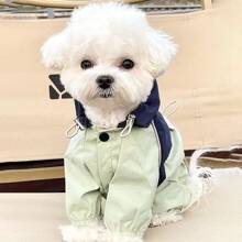 1pc Pet Raincoat Waterproof Windbreaker, Dog Clothes Quadruped Colorblock Utility Windproof Waterproof Stylish Jacket - Multicolor - View 4