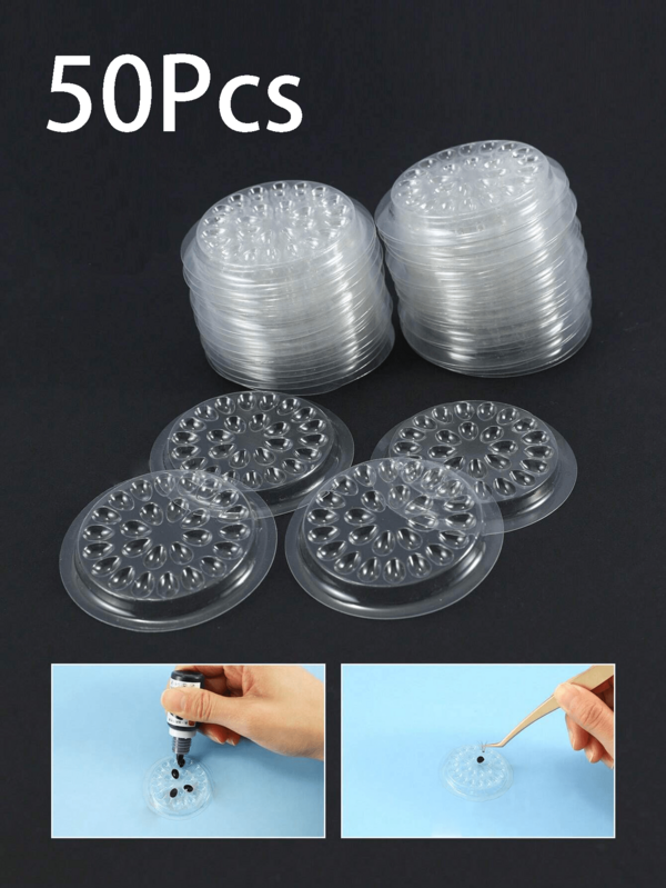 50pcs Eyelash Glue Holder False Eyelashes Glue Holder Eyelash Extension Glue Holder Pallet Pads Eyelash Extension Tool False Eyelashes Glue Holders Tray Plastic Flower Shaped Eyelash Extension Glue Pallet Pads For Eyelash Extension Nail Art Or Tattoo Ink Application Tool-White