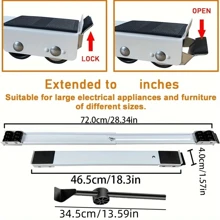 1 Pair Expandable Mobile Base Stand With Heavy Duty Metal Casters For Washing Machine, Dryer And Furniture, Easy To Move And Flexible Adjustment To Fit Various Households - Multicolor - View 3