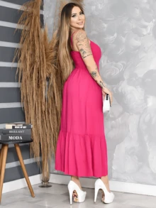 Elegant Women's Midi Dress In Viscose With Padded Cups, Lining, Adjustable Straps And Front Buttons - 玫紅色 - 查看 2