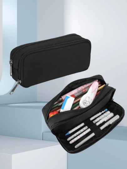 1 件 FeiFanChoice 大号男孩铅笔袋，大容量铅笔袋，带 2 个隔层，适合儿童、女孩、男孩、男士和女士，黑色多功能文具收纳袋，适用于学校和办公室、返校、学校用品、铅笔袋、书包