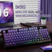 LexonElec M96 Wireless Keyboard, Low Profile Quiet Typing Membrane Gaming Keyboard With Smart Display & Knob, RGB Backlit, USB C Rechargeable, 94 Keys PBT Keycap For Windows PC, Linux-Blackberry/ Moonlit Night/ Grape Purple
