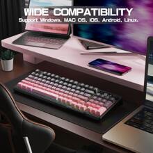 LexonElec M96 Wireless Keyboard, Low Profile Quiet Typing Membrane Gaming Keyboard With Smart Display & Knob, RGB Backlit, USB C Rechargeable, 94 Keys PBT Keycap For Windows PC, Linux-Blackberry/ Moonlit Night/ Grape Purple