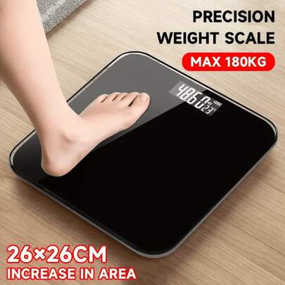1pc Smart Digital LED Body Weight Scale, Max Capacity 180kg, 4-Point Precise Sensors, Glass Panel, Temperature Measurement, Home/Dorm Use
