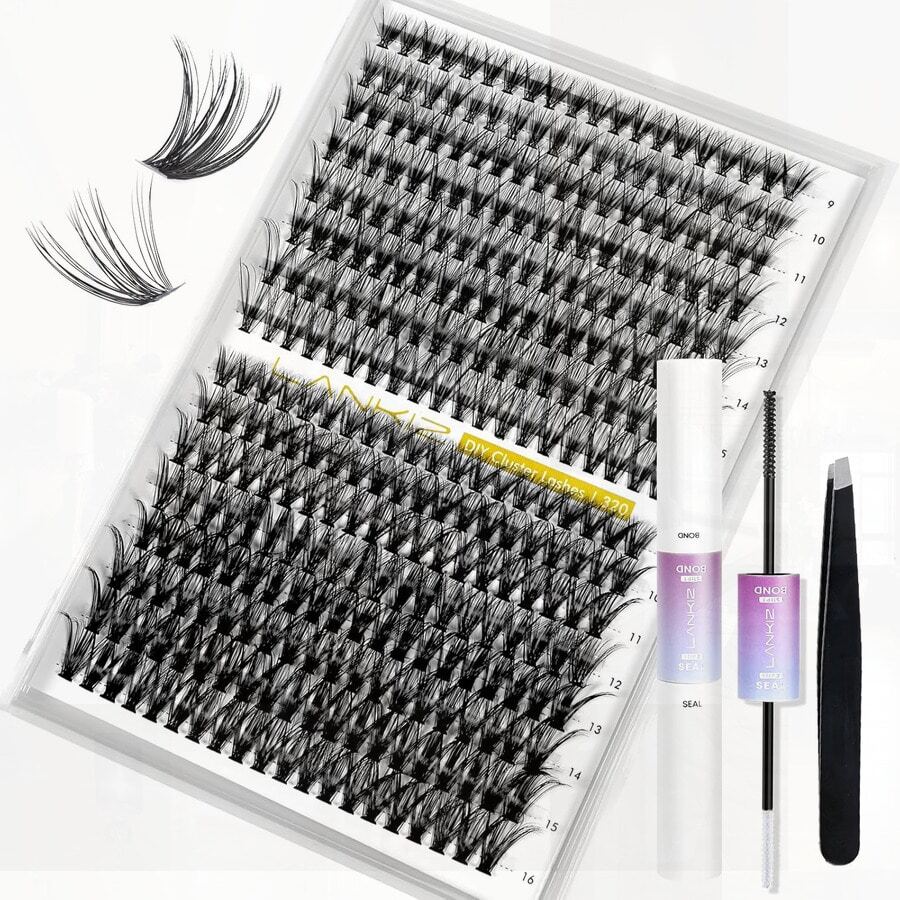 30+40D Lash Clusters Kit, 320pcs Lashes With Bond & Seal, DIY Eyelash Extension Kit For Beginners, Wispy Lash Kit At Home