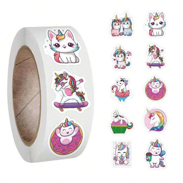 500 piezas Rollo de pegatinas de unicornio lindo Pegatinas estéticas para scrapbooking, diario, portátil, parachoques, monopatín, botella de agua, computadora, teléfono, dibujos animados, casco, pegatinas y calcomanías de coche, unicornio, rollo de pegatinas, pegatinas, pegatinas bien hechas