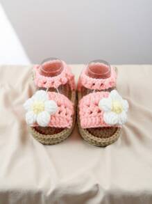 1 Pair Infant Flower Crochet Knitted Pre-Walker Shoes/Socks