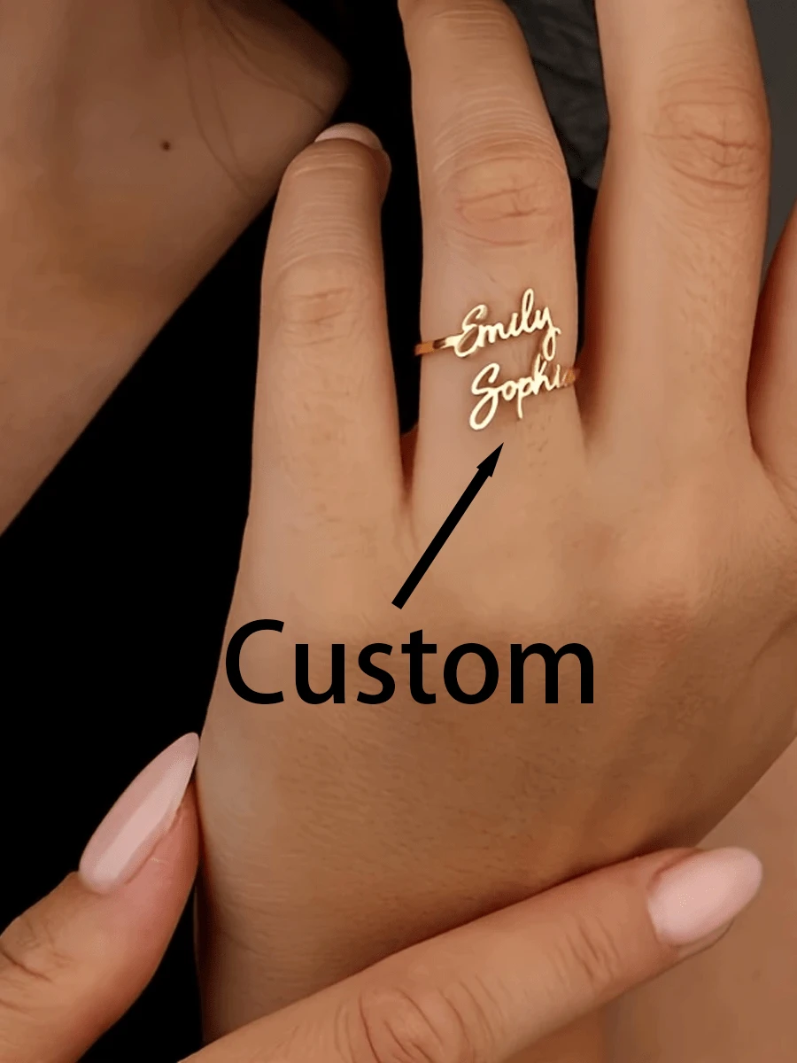 Personalized Name Ring/Monogram Initial Ring Engraved, Gold Plated/Sterling Silver/Stainless Steel, Size Adjustable Custom Commemorative Jewelry Birthday Mother's Day Gift For Ladies Girls - Multicolor - View 1