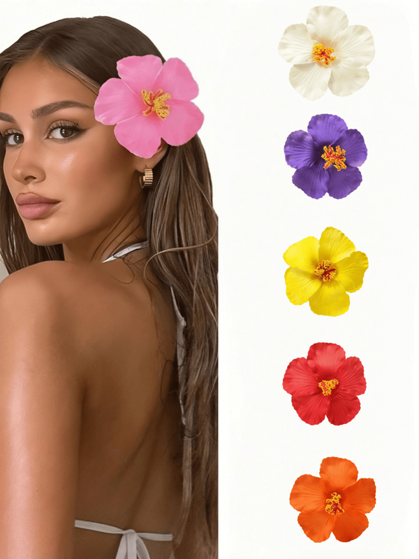 1/9 Pcs Hawaiian Flower Hair Clip, Hibiscus Plumeria Hair Clip, Women's Fashion Hair Clip, Bohemian Style, Suitable For Beach Party Wear, Daily Wear, Gift For Girls, Back To School Season Campus Style, Hawaiian Style