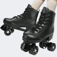 Milky Way Men's And Women's Roller Skate Shoes PU Leather High Top Shoes Classic Double Roller Skate Shoes Quad Roller Skate Shoes Men Ladies Neutral Roller Skate Shoes - 黑色黑輪 - 查看 7