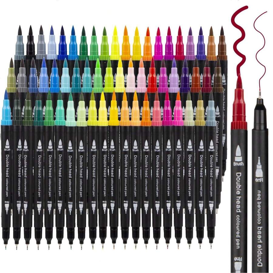 Marcadores duales tipo pincel, útiles escolares, artículos escolares, marcador de punta fina a color y resaltador tipo pincel para colorear para adultos, caligrafía manual, escritura de planificadores, proveedor de arte (set de 12/24/36/48/60/80/100/120 colores)