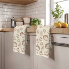 2 件简约秋季南瓜图案厨房毛巾，柔软涤纶材质洗碗布，适用于厨房装饰、清洁、节日派对装饰、厨房和浴室必需品、家居装饰、乔迁礼物