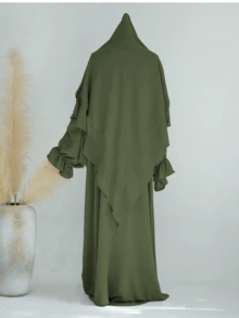 1 Set de Vestido Abaya musulmán suave con mangas de campana, emparejado con hijabs de unicolor, diseño clásico y versátil con cierre de lazo, adecuado para cualquier persona - Multicolor - Ver 12