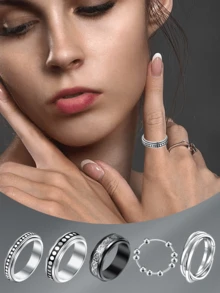 CIZME 1pc/Set Anxiety Ring For Women Fidget Anxiety Rings For Anxiety Rotatable Spinner Rings For Anxiety Stress Relieving Anxiety Rings Spinner Women Stress Roller Rings Anxiety Spinner Ring Size 6-10