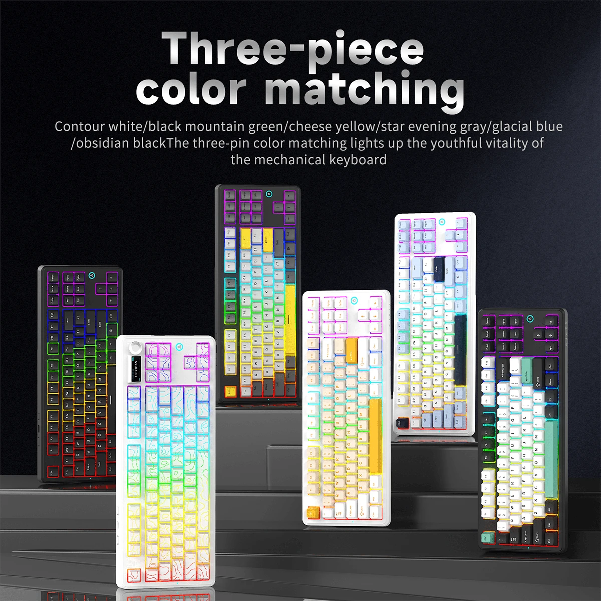 NACODEX AJAZZ AK870 V2 kabelgebundene/Drei-Modus mechanische Tastatur mit GASKET-Struktur, Vollständig austauschbare Tasten, 10.000 mAh Akkulaufzeit mit TFT-Farbbildschirm
