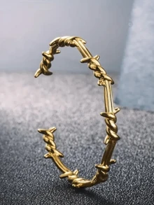 2 Pieces Fashion Wrap Knotted Thorn Gothic Alloy Gold Men's And Women's Wristbands With Twist Opening For Parties, Concerts And Holiday Gifts - D3534 - 查看 5