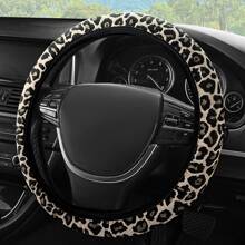 1pc Automotive Interior Four Seasons General Motors Non Inner Ring Elastic Band Leopard Pattern Cotton And Hemp Breathable, Comfortable, Anti Slip, Sweat Wicking All Models General Motors Steering Wheel Cover