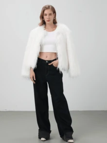 HZXVIC 女士时尚气质奢华仿皮草外套女式高端感修身上衣 - 白色 - 查看 5