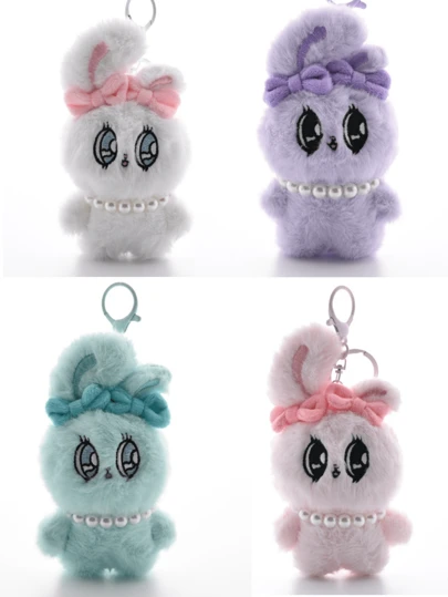 New 4-Color Cute Big-Eye Sweet Heart Rabbit Plush Toys, Keychain Figures, Net Celebrity Rabbit Coin Purse Earphone Case