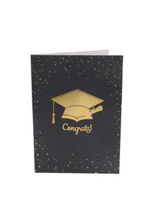 1pc Black And Gold "Happy Graduation" Themed 3D Greeting Card (Including 1 Envelope + 1 Handwritten Card + 1 3D Greeting Card), Birthday Card, Surprise Gift For Friends, Suitable For Graduation Ceremony