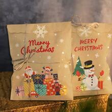 24/48个复古圣诞牛皮纸袋带贴纸圣诞老人雪人狐狸圣诞派对礼品袋礼品袋节日礼物包装用品圣诞礼物纸袋 - 彩色 - 查看 8