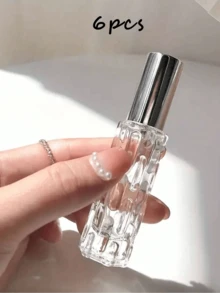 6 件 0.34 盎司透明空喷雾瓶带盖艺术设计化妆品香水乳液储存容器 DIY 美容工具，易于携带，适合旅行和外出，旅行配件家居浴室装饰秋季装饰返校香水瓶