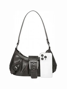 1pc Women's Retro Maillard Punk Wanderer Motorcycle Bag, Rivet Decoration, Adjustable Strap, Large Capacity, Soft Artificial Wax Leather, Ombre Colors, Shoulder & Crossbody Bag, Suitable For Work, Commute, Dating And Parties, Niche Design, Steampunk, Goth, Bag For Women, Cool Girls Street Wear, Perfect For Music Festival, Concert, Rock Style Bag For Women, Japanese Bag, Y2k Bag, Gothic Punk Bag For Women, 2000s Fashion Style Bag For Women, Vintage Bag For Women - màu nâu - Xem 9