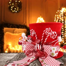 1pc Christmas Tree Topper Decoration, Christmas Candy Tree Top Decor With Red Hat And Mint Bow - Holiday Home Decor, No Power Needed, Polyester Material, Suitable For Christmas Tree Topper (Christmas Tree Not Included) Christmas Decorations Room Decor Winter Christmas Decorations Home Christmas Gifts Christmas Decor - Multicolor - View 12