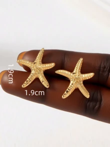 2 件全新 18K 镀金不对称海星设计不锈钢耳环，海滩礼物 - 海星 - 查看 5