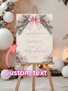 1 Personalized Pink Christmas Baby Shower Welcome Poster, Christmas Welcome Sign, Pink Pine Tree And Snowflake, Back To School - Multicolor - View 4