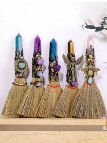 水晶巫术扫帚 - 手工制作的巫师祭坛工具，迷你魔法扫帚，用于精神修炼，万圣节服装，有趣的小礼物，万圣节派对礼物 - 彩色 - 查看 15