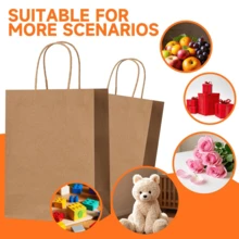 100Pcs Gift Bags 8.3x4.3x10.6 Kraft Brown Paper Gift Bags With Handles Bulk For Wedding, Party Favor, Grocery, Shopping, Retail, Merchandise Medium Paper Sacks - 駝色 中號 - 查看 4