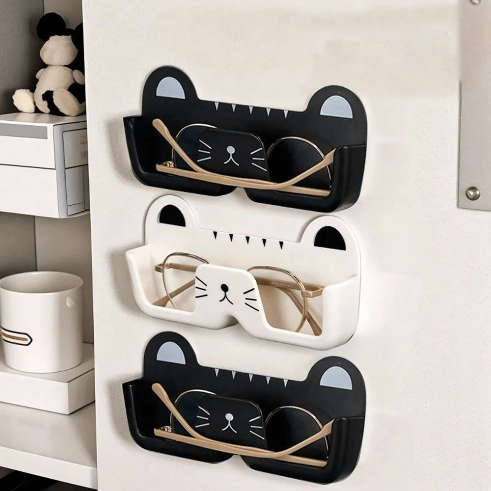 1/2pcs Wall-Mounted Sunglass Organizer, Cute Cat-Shaped Sunglasses Holder, Space Saving Eyeglasses Display Stand, Punch-Free Glasses Storage Rack For Entryway, Living Room, Bedroom, Bathroom, Office, Dorm. Home Decor.