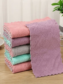 5 Packs 30x30cm Super Absorbent No Residue Non-Linting Multi-Scenario Adaptable Suitable For Kitchen Dishwashing Daily Baking Living Room Dust Removal And Cleaning Household Scrub Sponge Reusable And Washable Random Color