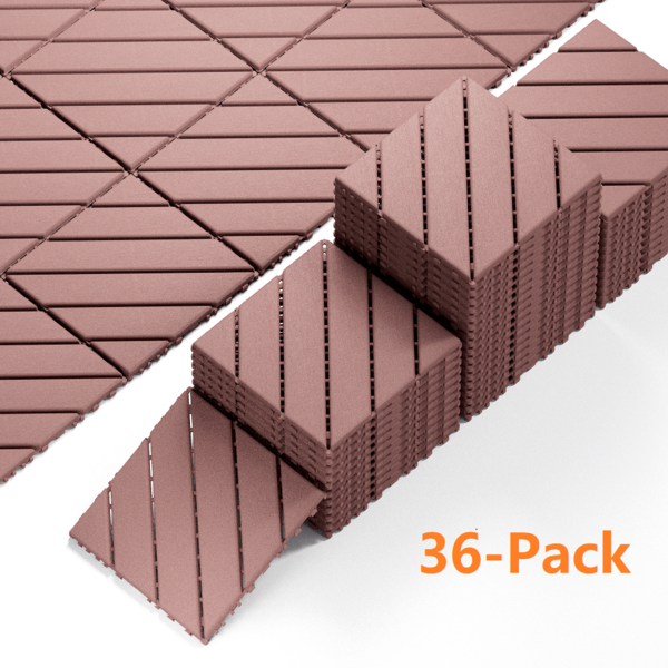 36-Pack Interlocking Deck Tiles Outdoor Waterproof (12"X12") - Patio Flooring For Poolside, Backyard & Balcony , No-Tool Snap Design, Anti-Slip(Brown)