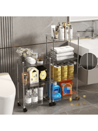 Movable Narrow Storage Rack For Bathroom, Kitchen, Laundry Room, Multi-Layer Slim Cabinet