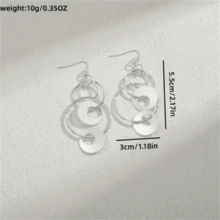 1对女士极简镂空几何圆形吊坠耳环，时尚派对首饰礼品 - 銀色 - 查看 6