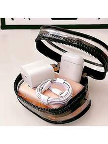 1 Portable Mini Transparent Zipper Storage Bag, Multifunctional Jewelry Device Storage Box, Suitable For Headphones, Charging Case, Keychain, Ring, Transparent Travel Accessory Bag, Portable Sanitary Napkin Storage Bag, Women's Menstrual Handkerchief Bag, Toiletries Bag - Multicolor - View 7