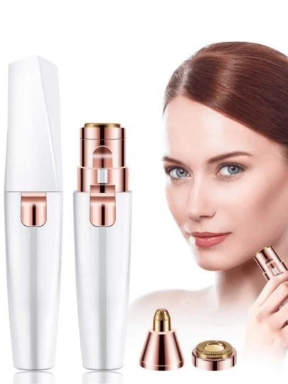 1入女性專用臉部除毛器，2合1眉毛修剪器和電動臉部剃刀，可即時無痛除毛眉毛、嘴唇、臉部，內置LED照明燈