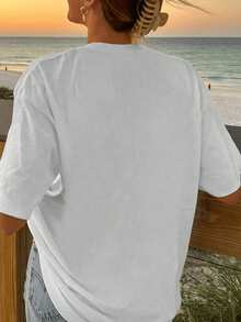 CONJUNTO SHORT ROSA RALLADO CON DISEÑO DE SANTORINI GRECIA IDEAL PARA PLAYA O VERANO - Blanco - Ver 2