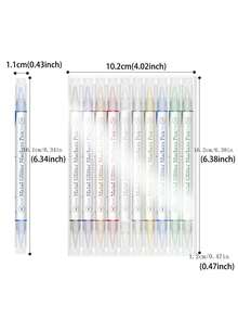 10 Colores Bolígrafos Temporales de Tatuaje Metálicos de Doble Punta, Aptos para Piel, Marcadores de Tatuaje Lavables, Pegatinas Flexibles para el Body, Kit Seguro de Pintura Facial - 10 colores - Ver 3
