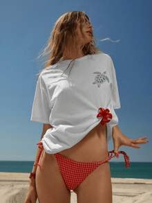 CAMISETA DE DAMA CON DISEÑO DE ESPALDA THE OCEAN TORTUGA IDEAL PARA LA MODA CASUAL, GYM O VERANO - Blanco - Ver 2
